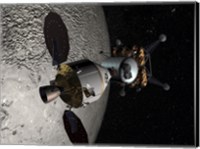 Concept of the Orion crew Exploration Vehicle Docked to a Lunar Lander in Lunar Orbit Fine Art Print