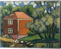 Landscape With Red House And Woman Washing, 1908 Fine Art Print