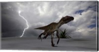 Utahraptor Running Across a Desert Fine Art Print