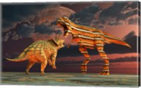 Robotic T Rex & Triceratops Battle Fine Art Print