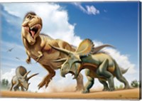 Tyrannosaurus Rex Fighting aTriceratops Fine Art Print