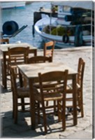 Waterfront Cafe Tables, Skala Sykaminia, Lesvos, Mithymna, Northeastern Aegean Islands, Greece Fine Art Print