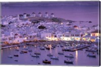 Overview of Mykonos Town harbor, Mykonos, Cyclades Islands, Greece Fine Art Print