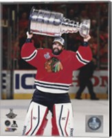 Corey Crawford with the Stanley Cup Game 6 of the 2015 Stanley Cup Finals Fine Art Print