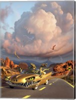 Two Velociraptors in  a Prehistoric Landscape Fine Art Print