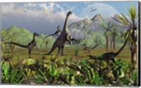 Velociraptor Dinosaurs Attack a Camarasaurus Fine Art Print