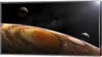 Jupiter's Moons Lo and Europa hover over the Great Red Spot on Jupiter Fine Art Print