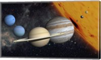 The Planets and Larger Moons to scale with the Sun Fine Art Print