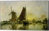 Boats Near Mills In Holland, 1868 Fine Art Print