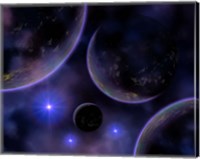 Cluster of blue stars on the edge of a Nebula Fine Art Print