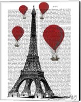 Eiffel Tower and Red Hot Air Balloons Fine Art Print