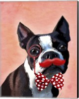 Boston Terrier Portrait with Red Bow Tie and Moustache Fine Art Print