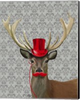 Deer With Red Hat and Moustache Fine Art Print