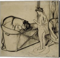 Woman Cleaning a Tub and a Nude, 1908 Fine Art Print