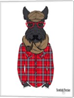 Scottish Terrier In Pin Plaid Shirt Fine Art Print