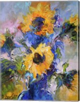 Sunflowers In Blue Vase Fine Art Print