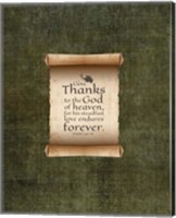 Psalm 136:26, Give Thanks (Scroll on Olive Border) Fine Art Print