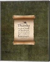 Psalm 136:26, Give Thanks (Scroll on Olive Border) Fine Art Print