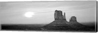 East Mitten and West Mitten buttes at sunset, Monument Valley, Utah BW Fine Art Print