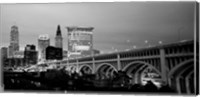 Bridge in a city lit up at dusk, Detroit Avenue Bridge, Cleveland, Ohio Fine Art Print