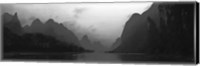 River passing through a hill range, Guilin Hills, Li River, Yangshuo, China BW Fine Art Print