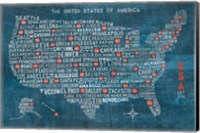 US City Map on Wood Blue Fine Art Print