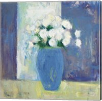 Ranunculi in Blue Vase White Flowers Fine Art Print