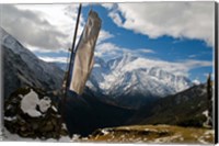 Prayer flags on ridge above Dole, peak of Ama Dablam, Nepa, Fine Art Print