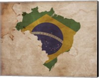 Map with Flag Overlay Brazil Fine Art Print