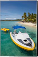 Powerboat and banana boat, Plantation Island Resort, Malolo Lailai Island, Mamanuca Islands, Fiji Fine Art Print
