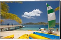 Jetty, boats and hobie cat, Plantation Island Resort, Malolo Lailai Island, Mamanuca Islands, Fiji Fine Art Print