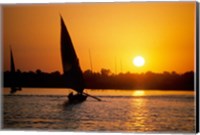 Silhouette of a traditional Egyptian Falucca, Nile River, Luxor, Egypt Fine Art Print