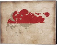 Map with Flag Overlay Singapore Fine Art Print