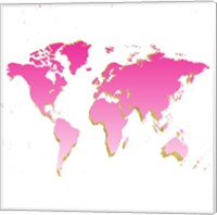 World Map Pink & Gold Fine Art Print