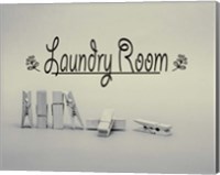 Laundry Room Sign Clothespins Black and White Fine Art Print