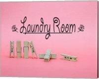 Laundry Room Sign Clothespins Pink Background Fine Art Print