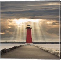 Manistique Lighthouse & Sunbeams, Manistique, Michigan '14 - Color Fine Art Print