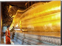 Praying the reclined Buddha, Wat Pho, Bangkok, Thailand Fine Art Print