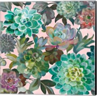 Floral Succulents v2 Crop on Pink Fine Art Print