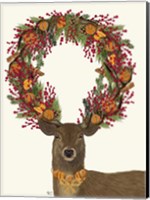 Deer, Cranberry and Orange Wreath, Full Fine Art Print