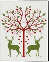 Christmas Des - Deer and Heart Tree, On Cream Fine Art Print