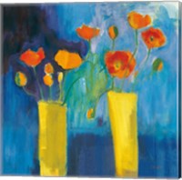 Cadmium Orange Poppies on Blue v2 Fine Art Print