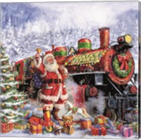 Santa and Red Train Fine Art Print
