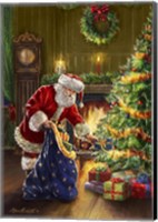 Santa at Tree Blue Sack Fine Art Print