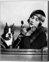 1920s Flapper In Convertible Powdering Her Cheek Fine Art Print