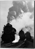 1930s 1940s Head-On View Of Three Steam Engines Fine Art Print