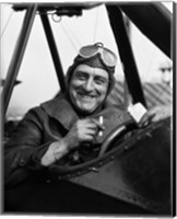 1920s Smiling Man Pilot In Cockpit Of Airplane Fine Art Print