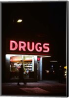 1980s Drug Store At Night Pink Neon Sign Fine Art Print