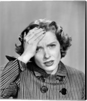 1950s Stressed Woman In Striped Dress Fine Art Print