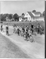 1950s Group Of  Boys And Girls Riding Bicycles Fine Art Print
